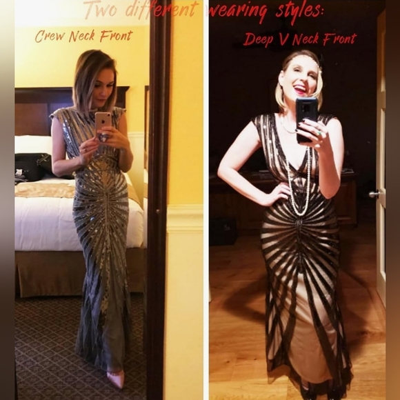 1920s Mermaid Maxi Long Dress Sequin Formal Dress Large - Picture 5 of 6